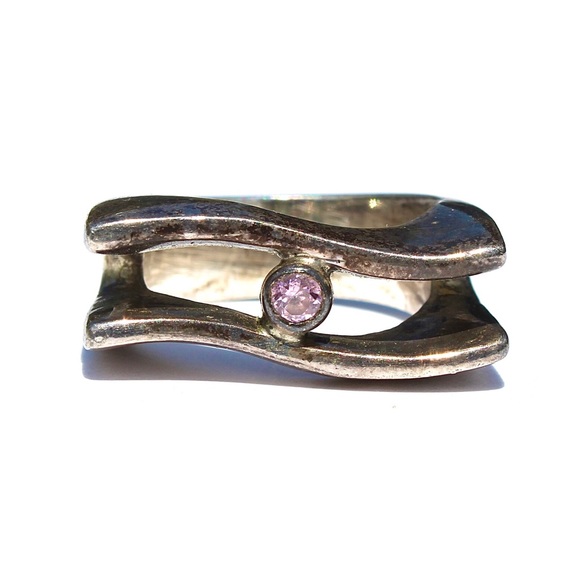 Vintage Sterling Silver Pink Cubic Zirconia Ring 6 - Picture 1 of 8